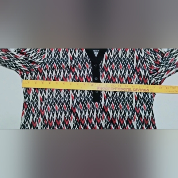 Per Section Concept Women Black Red Geometric Short Sleeve Tunic Blouse XL - Picture 3 of 6